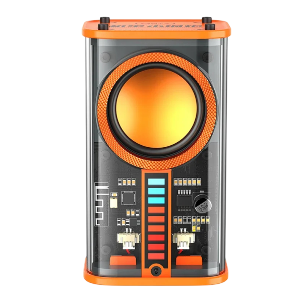 Bezdrátový Bluetooth reproduktor se subwooferem stereo dosah 10 m 5,44 x 4,1 x 9,65 cm ABS PC a kov oranžový průhledný pro domov i cesty 1