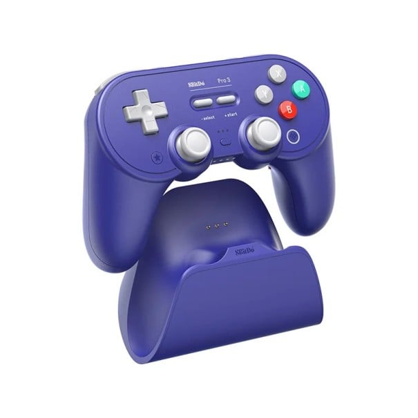 Bezdrátový herní ovladač pro PC Switch iOS Android Bluetooth USB programovatelná tlačítka dokovací stanice fialová