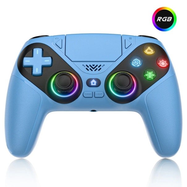 Bezdrátový herní ovladač pro PS5/PC RGB podsvícení vibrační funkce programovatelná tlačítka 3,5 mm konektor modrá