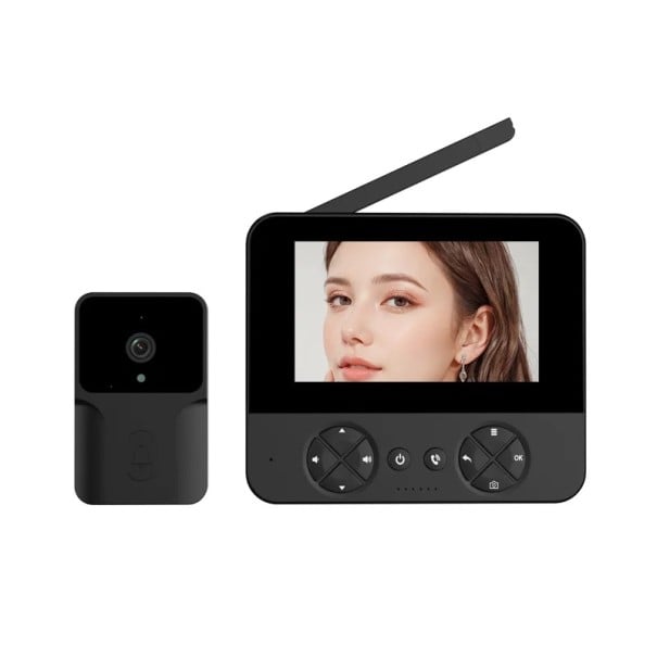 Bezdrátový videozvonek s kamerou a 4,3" IPS displejem, 720P HD, obousměrný interkom 2,4G, noční vidění, TF až 256 GB, pro byt i dům černá