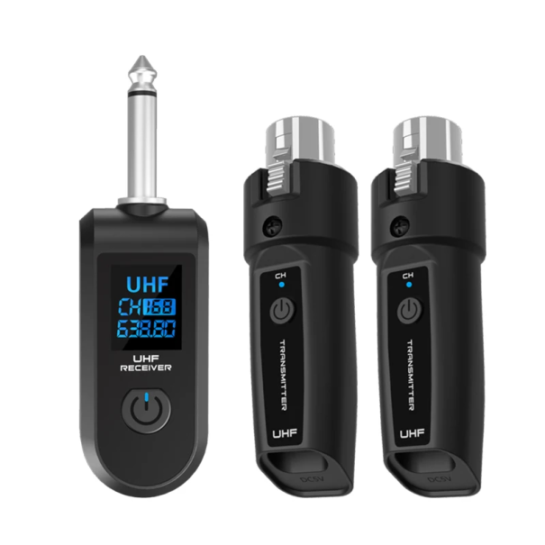 Bezdrôtové audio vysielače 2x XLR a prijímač 6,35mm Profesionálny systém pre mikrofóny a nástroje Stabilný prenos 30-50 m 1