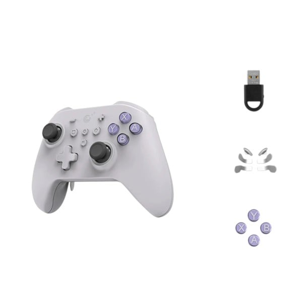 Bezdrôtový herný ovládač s Hallovými joystikmi a spúšťačmi 2,4 GHz adaptérom a zadnými páčkami pre Windows Switch Android i iOS biela