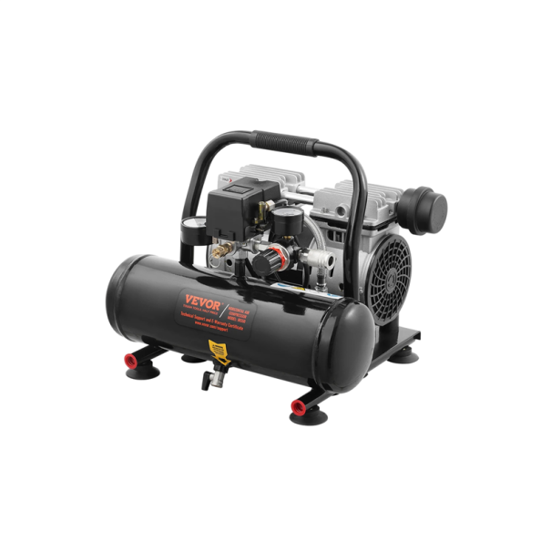 Bezolejový vzduchový kompresor 650 W 1 HP nádrž 4 L tlak 120 PSI ocelový černý 375 x 345 x 330 mm do auta dílny i domácnosti 1
