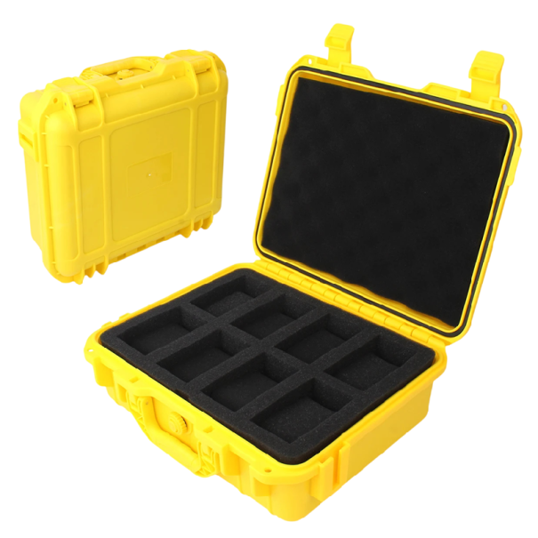 Bezpečnostní box na hodinky s 8 sloty odolné proti vlhkosti 29x24,5x10 cm s pěnovou výplní pro uložení a přepravu hodinek žlutá