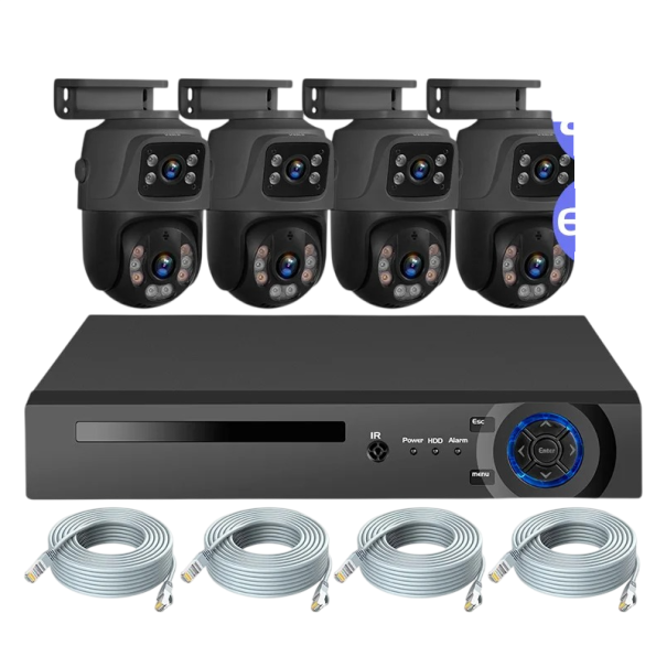Bezpečnostní kamerový systém 6MP 4 kamery 8kanálový DVR set kabelové připojení pro monitorování domu, firmy a venkovních prostor černá