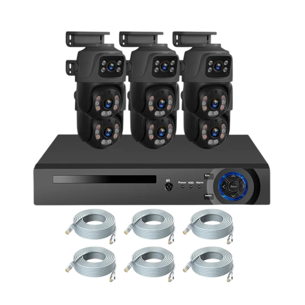 Bezpečnostní kamerový systém 6MP 6 kamer 8kanálový DVR set kabelové připojení pro monitorování domu, firmy a venkovních prostor černá
