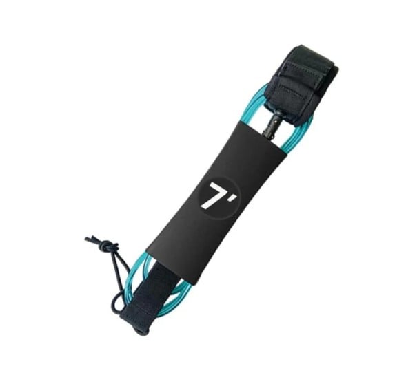 Bezpečnostní lanko na nohu na paddleboard 7 stop cca 213 cm s otočnou spojkou na suchý zip poutko na kotník na SUP surf i vodní sporty modrá