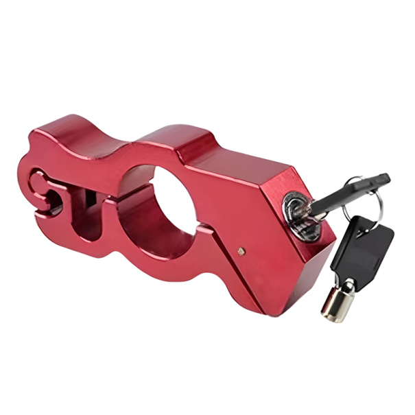 Bezpečnostní zámek na řídítka motorky 136 × 56 mm hliníková slitina zámek plynu proti krádeži motocyklu se 2 klíči červená