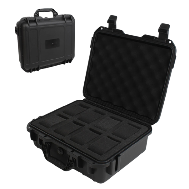 Bezpečnostný box na hodinky s 8 slotmi odolný proti vlhkosti 29x24,5x10 cm s penovou výplňou pre uloženie a prepravu hodiniek čierna