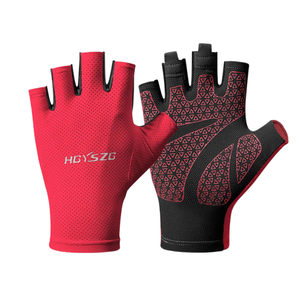 Bezprsté fitness rukavice vel. M pro obvod dlaně 19–20 cm, protiskluzové prodyšné sportovní rukavice na posilování, cvičení a CrossFit červená
