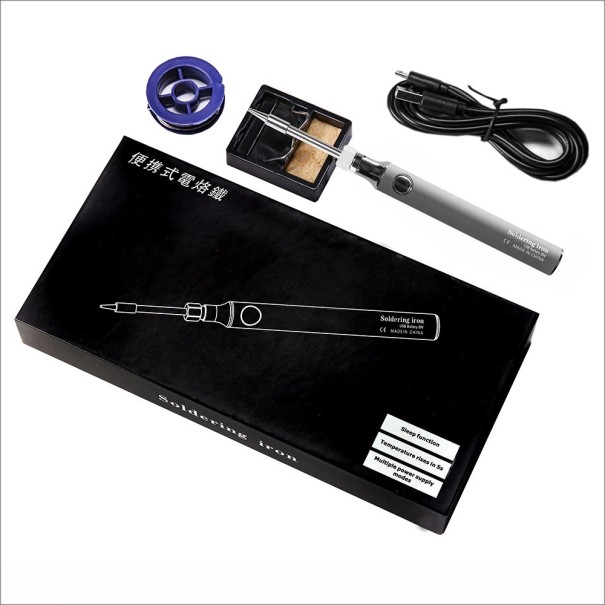 Bezprzewodowa kompaktowa lutownica Szybka lutownica elektryczna z zakresem temperatur 330-450°C Przenośna lutownica z kablem USB 5 V 8 W szary