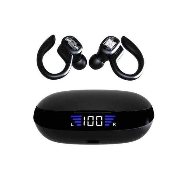 Bezprzewodowe słuchawki douszne z haczykami za ucho Bluetooth 5.0 Ładowane etui 2600 mAh z wyświetlaczem i funkcją powerbanku Częstotliwość czarny