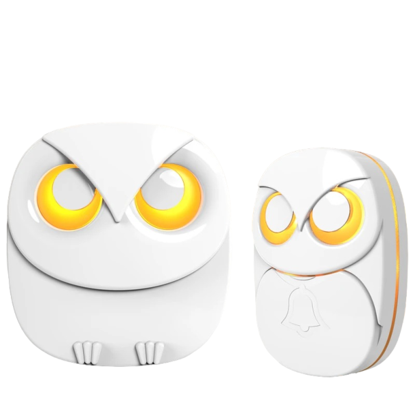 Bezprzewodowy dzwonek domowy 8,7 x 8,1 x 4,6 cm Sowa na baterię z zasięgiem do 300 m 35 melodii LED sygnalizacja biały