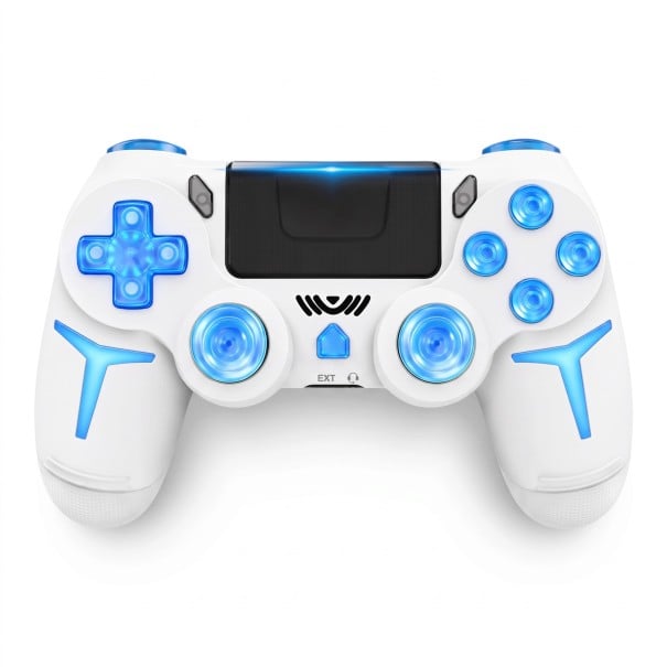 Bezprzewodowy kontroler Bluetooth 9,8 x 16 cm do PS4, PS3 i PC z podświetleniem RGB i panelem dotykowym, kontroler bezprzewodowy z 6-osiowym biały