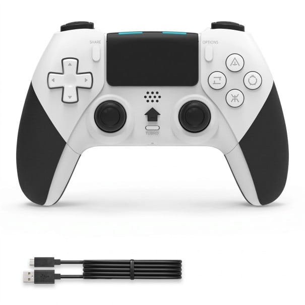Bezprzewodowy kontroler Bluetooth do PS4, PS4 Pro i PS4 Slim oraz PC z czasem pracy 8–10 godzin i panelem dotykowym w biało-czarnym wykończeniu 1