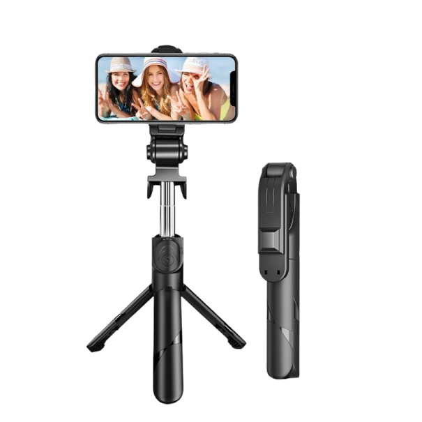 Bezprzewodowy mini statyw z kijem do selfie 100 cm czarny
