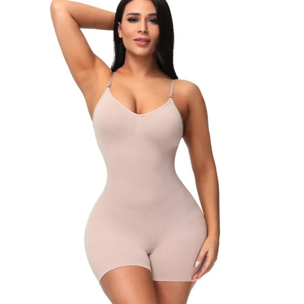 Bezšvové elastické body na ramienka Dámske tvarovacie tielko Sťahovacie body so strihom na stehná Zoštíhľujúca bezšvová spodná bielizeň béžová L