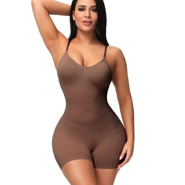 Bezszwowe elastyczne body na ramiączkach, damskie body modelujące, topy bez rękawów, body z wycięciem na udzie, wyszczuplająca bezszwowa brązowy M