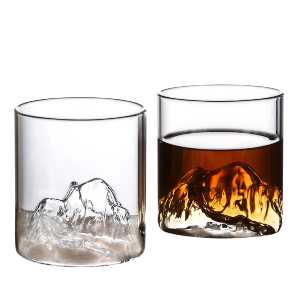 Bicchiere da whisky in cristallo originale 7 x 7 cm 200 ml Motivo montano sabbiato a mano di lusso Bicchiere da degustazione per bourbon e distillati 1