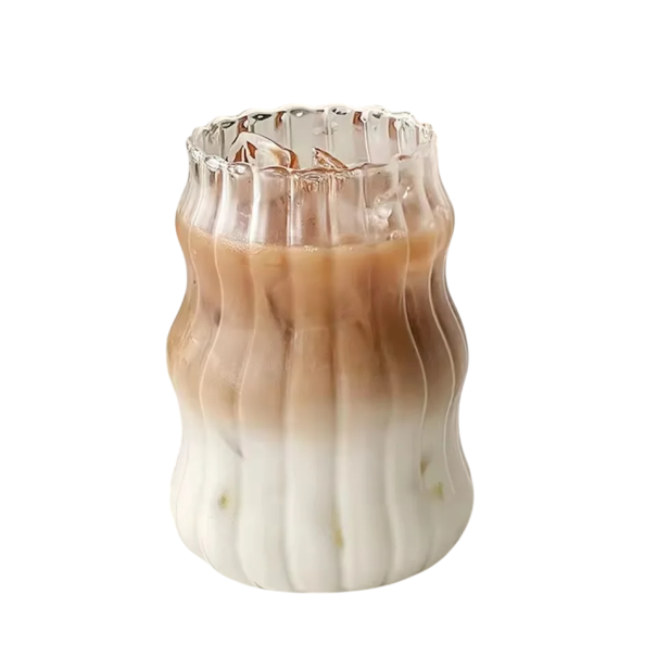 Bicchiere ondulato resistente al calore 530 ml Vetro borosilicato trasparente Bicchiere di design senza manico per caffè, tè, bevande, espresso 1