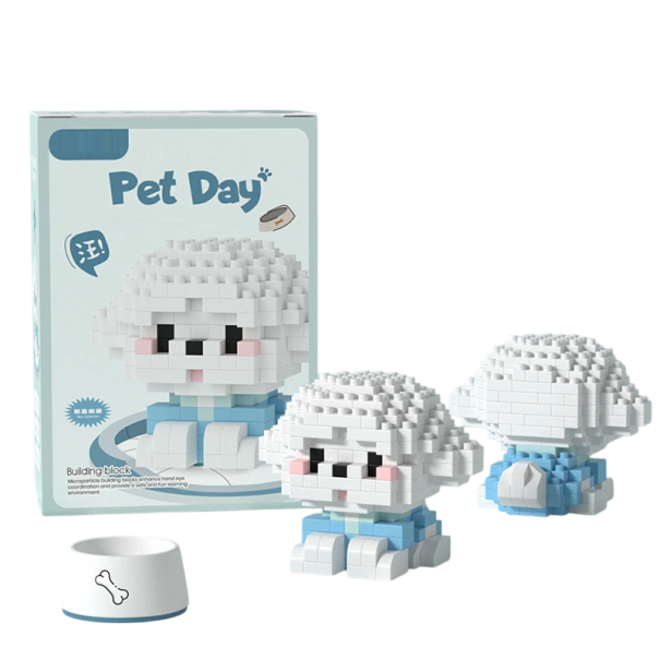 Bichon Frise byggesæt 6,8 x 5,2 x 5,4 cm 226 dele børns mini hundebyggesæt sødt dyrebyggesæt kreativt legetøj til børn 1