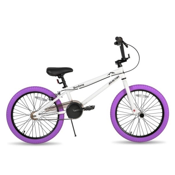 Bicicletă BMX pentru copii cu ghidon înălțat și peg-uri, 24 de inci, cadru din oțel, transmisie cu o singură viteză, pentru băieți și fete de 6–14 ani violet