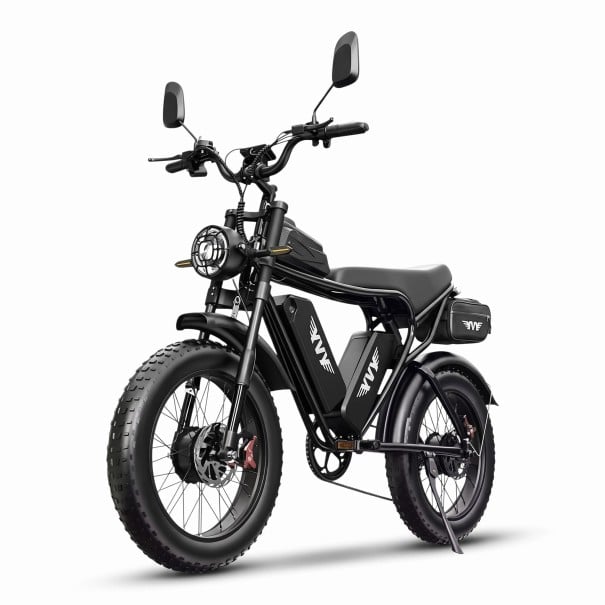 Bicicletă electrică de teren Fat bike Motor 250 W Baterie 48 V 20 Ah Oglinzi și semnalizatoare Frâne hidraulice Shimano 7 viteze Neagră Pentru teren 1