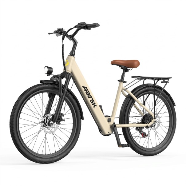 Bicicleta eléctrica ligera para adultos Aairsk SU7 Motor 750 W Batería 36 V 13 Ah Ruedas de 24 pulgadas Shimano 7 velocidades Bajo acceso Beige 1