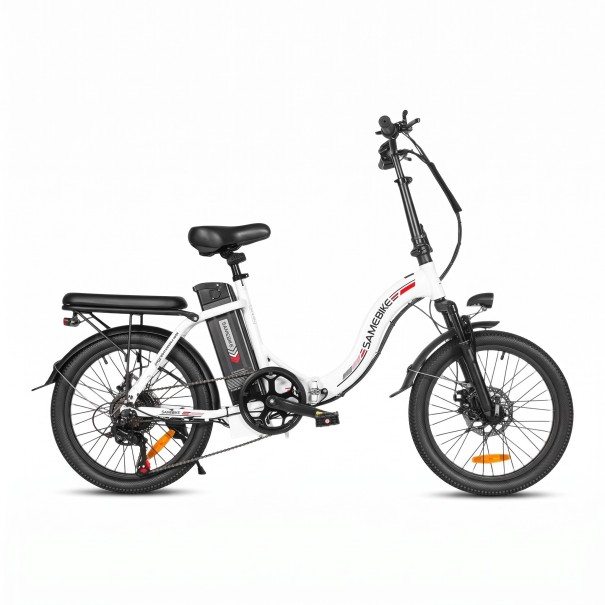 Bicicleta elétrica dobrável SAMEBIKE CY20 Motor sem escovas 350 W Bateria removível 36 V 12 Ah Baixa entrada Travões de disco Para a cidade branco