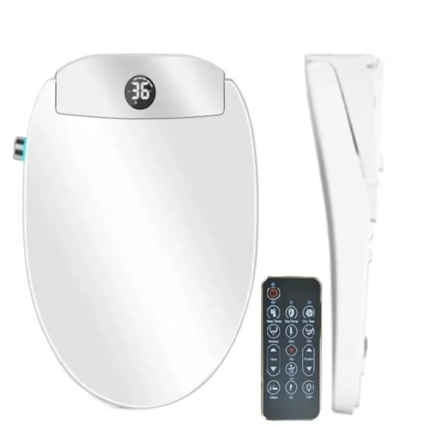 Bidetové sedátko s automatickým otevíráním víka Snímání do 60 cm 48 x 36,8 x 13 cm Okamžitý ohřev vody Bílé Dálkové ovládání 1