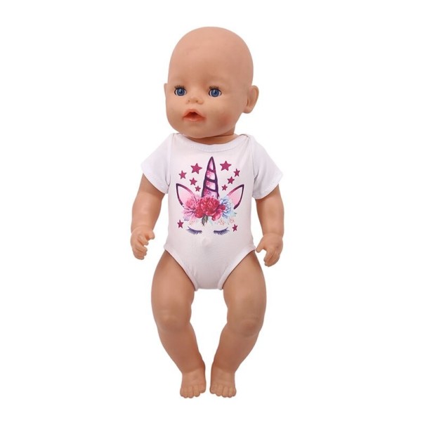 Biely oblek pre bábiky s potlačou 6