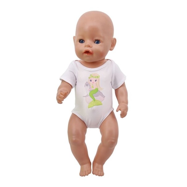 Biely oblek pre bábiky s potlačou 8