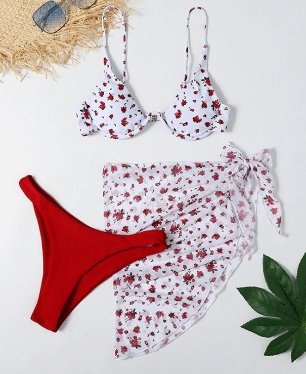 Bikini damskie z szalikiem P277 czerwony S
