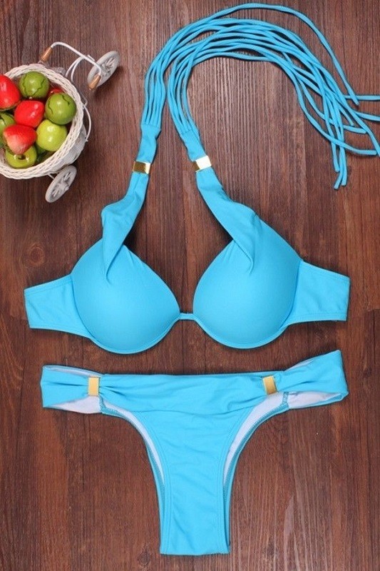 Bikini de damă P578 albastru deschis L