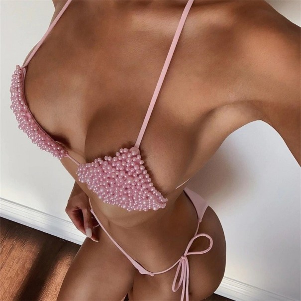 Bikini de mujer con perlas rosa S