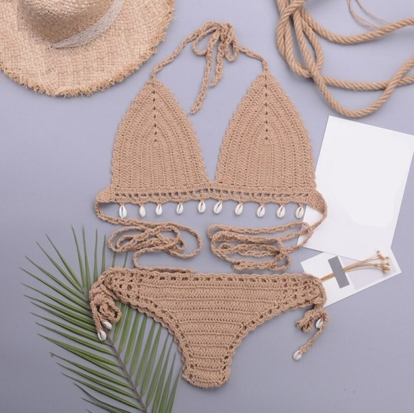Bikini de punto para mujer P788 marrón claro M Bikini de punto para mujer P788 marrón claro M