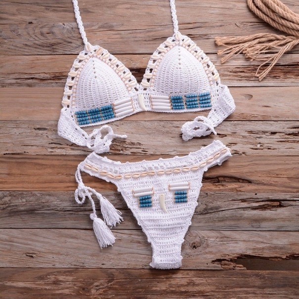 Bikini pentru femei cu scoici alb XS