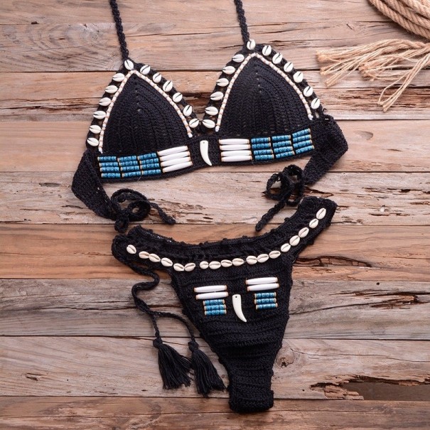 Bikini pentru femei cu scoici negru XS