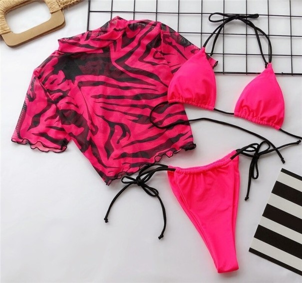 Bikini pentru femei și top crop P385 roz închis M