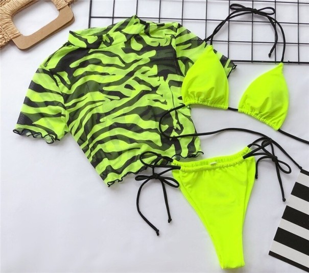 Bikini pentru femei și top crop P385 verde neon S