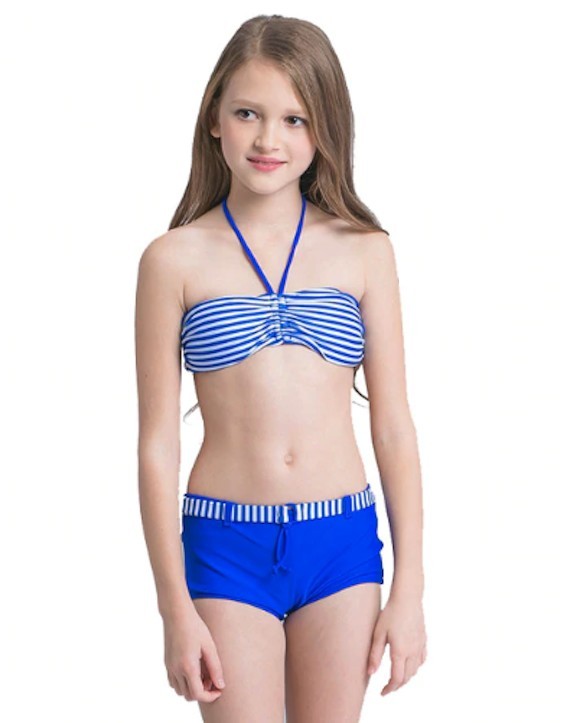 Bikini pentru fete cu închidere la gât - Albastru închis 8