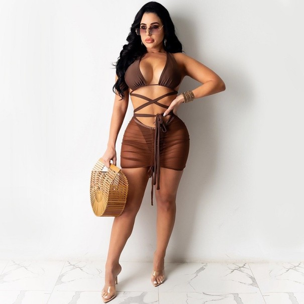 Bikini și fustă pentru femei P1089 maro XS