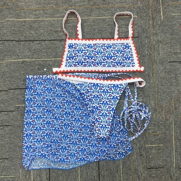 Bikini și fustă pentru femei P423 albastru S