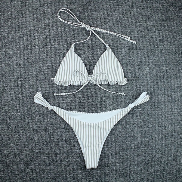 Bikini w paski damskie P520 beżowy L