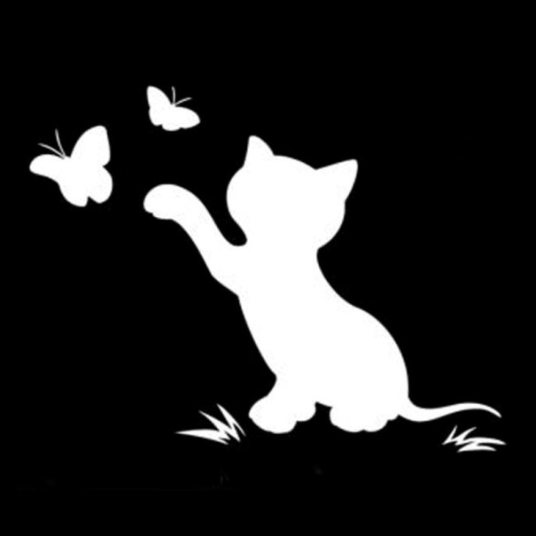 Bilklistermærke med katte og sommerfugle sølv