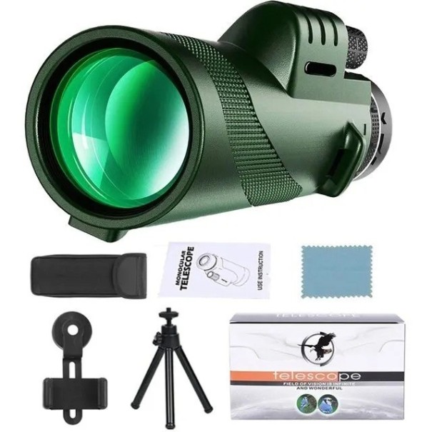 Binoclu HD monocular puternic cu trepied și suport pentru telefon mobil Binoclu portabil Binoclu cu rază lungă de acțiune 80x100mm verde