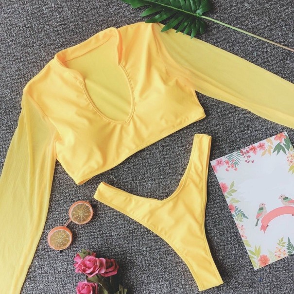 Biquíni feminino com mangas longas P623 amarelo S