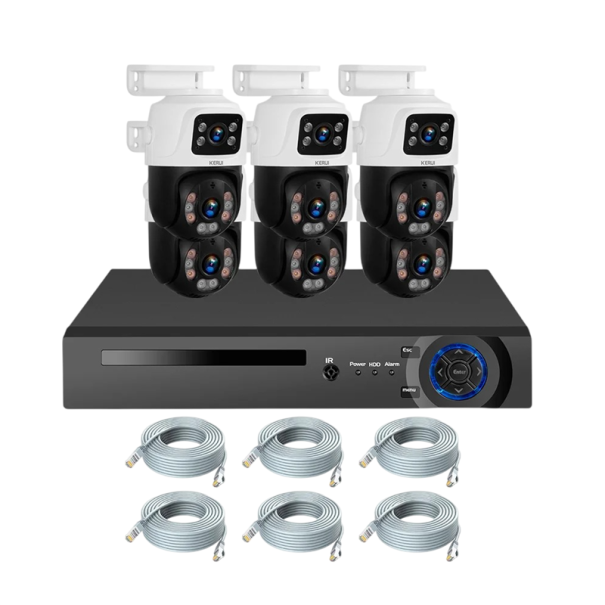 Biztonsági kamerarendszer 6MP 6 kamera 8 csatornás DVR készlet vezetékes csatlakozással ház, vállalat és kültéri területek megfigyelésére fehér