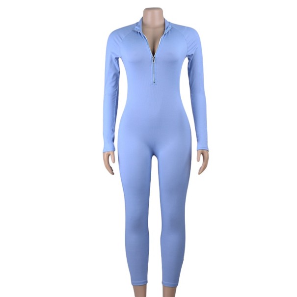 Blå passformad jumpsuit för kvinnor med dragkedja M