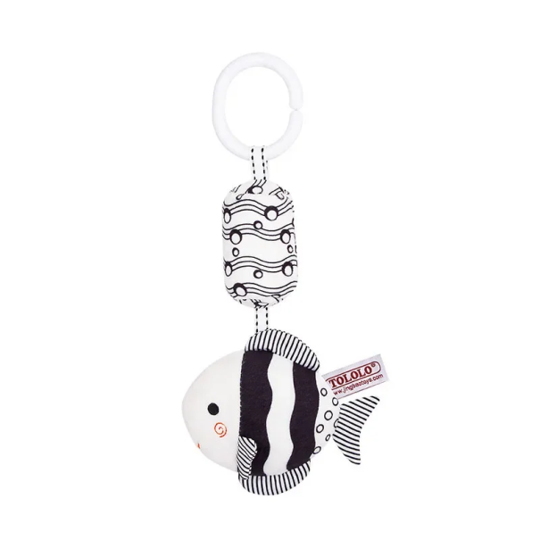 Black and White Rattle for Prams 27 cm Fish for Babies Development of Motor Skills and Senses Safe Toy for Newborns 1
